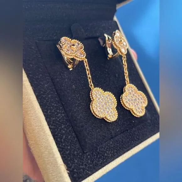 Lucky Alhambra Clover Drop Earrings with Crystal Accents - Picture 8 of 11